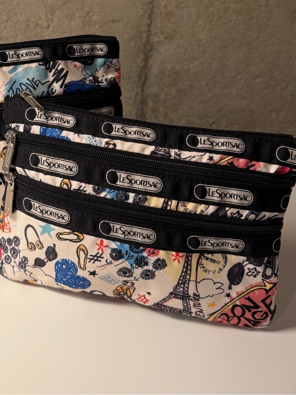 LeSportsac White Multi-Color Printed Cosmetic Cases - set of 2 - Picture 2 of 6
